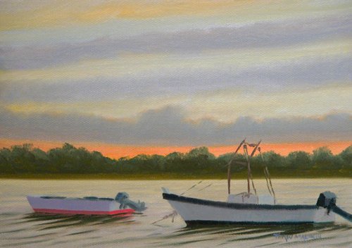 "Sunset Oyster Boats"